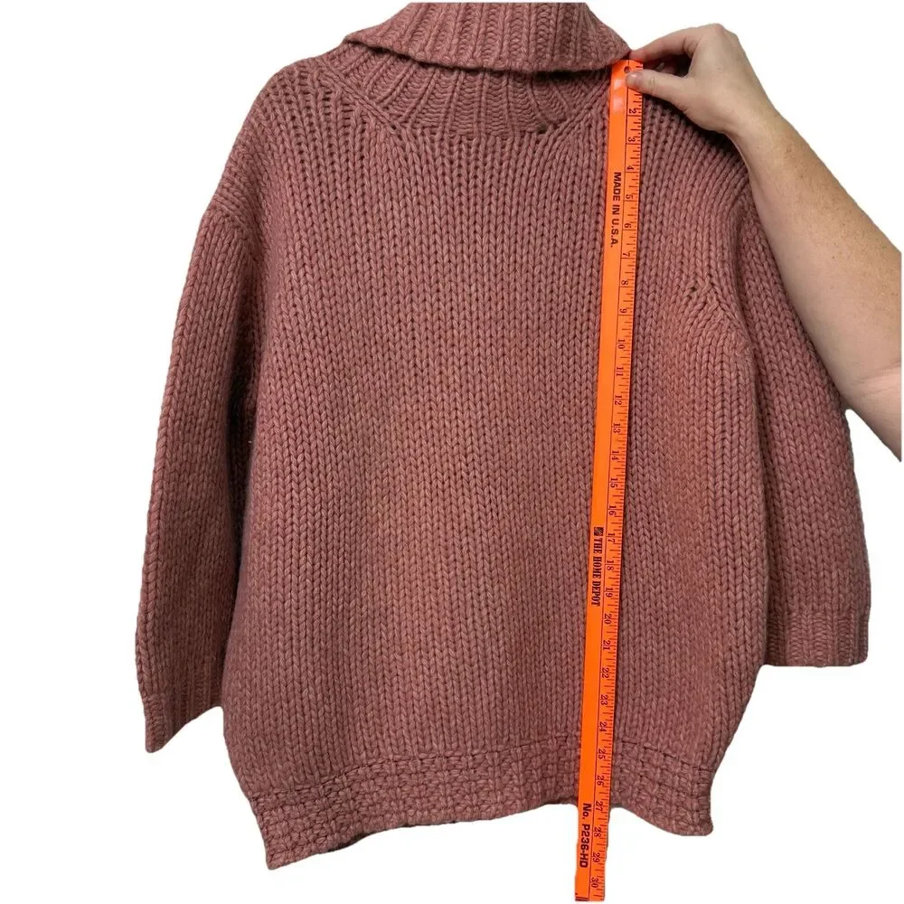 J Crew Women’s Pink Lambswool Angora Blend Turtleneck Boxy Chunky Cable Knit M